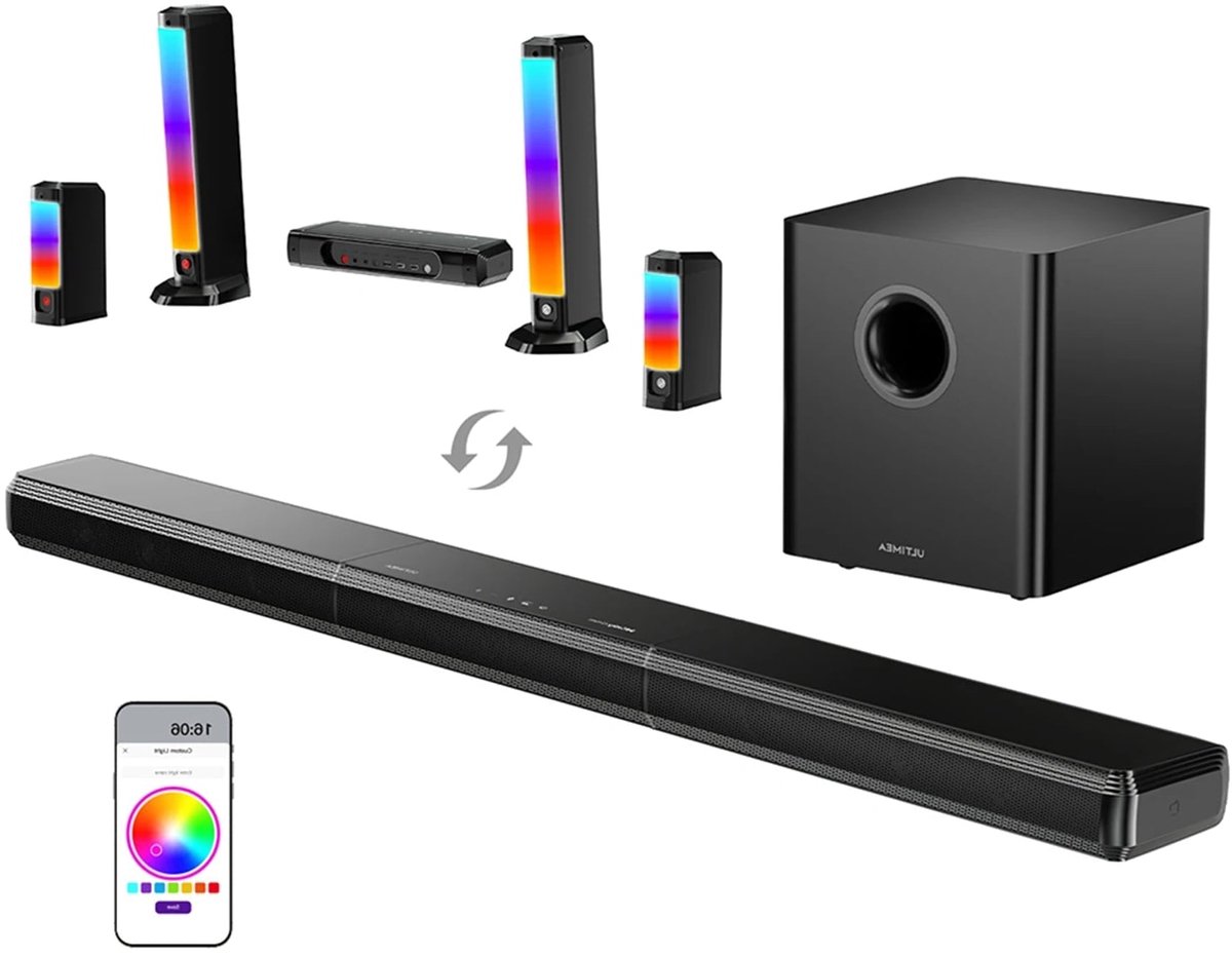 Soundbar – Draadloze Speaker – Home Cinema Geluid – Bluetooth Speaker – Surround Sound Systeem – 9.1 Kanaals Geluid – 6,5 Inch Wireless Subwoofer