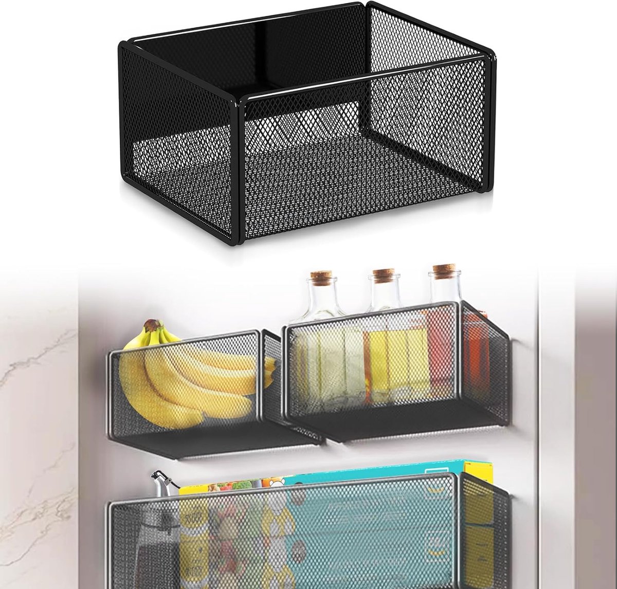 Magnetisch Kruidenrek - Keuken Organizer - Koelkast Opslag - Sterke Verbredde Magneet - 15.7x12x7.7 cm - Zwart