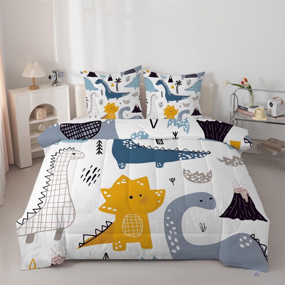 Kinder dekbed - Dekbedovertrek set - Kinderkamer inrichten - Omkeerbaar dinosaurus thema - 140 x 200 cm - Multicolor