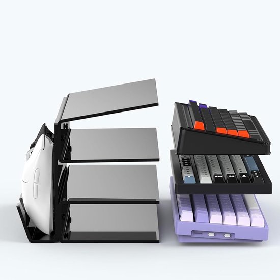 Opbergrek Toetsenbord - Bureau Organizer - Gaming Setup - Verstelbaar 3-Laags Ontwerp - 26.5 x 18 x 16 cm - Zwart/Helder — afbeelding 2