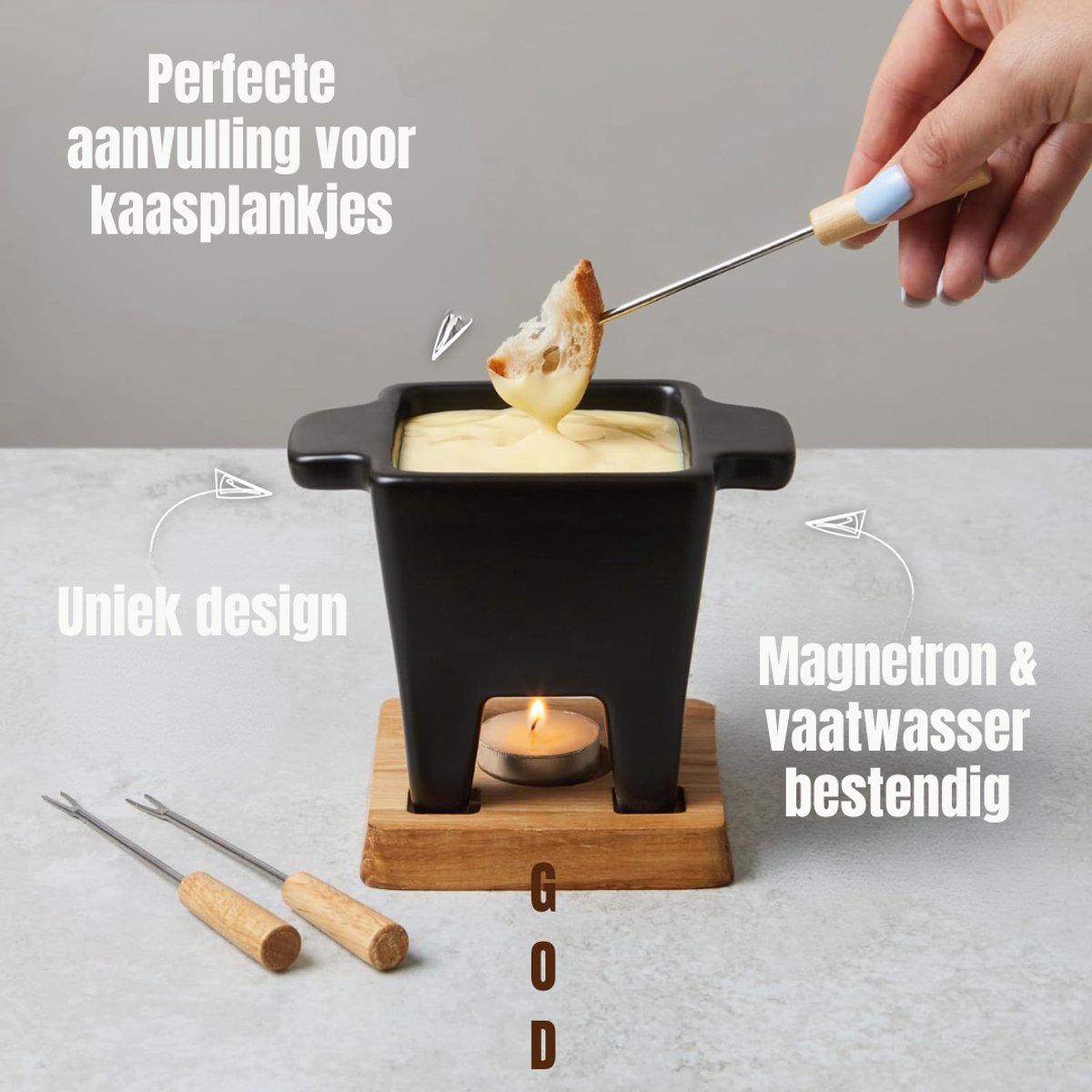RWB® Kaasfondue Set - Fondue Set - Kaasfondue - Zwart - 13 x 13 x 13 cm – foto 5
