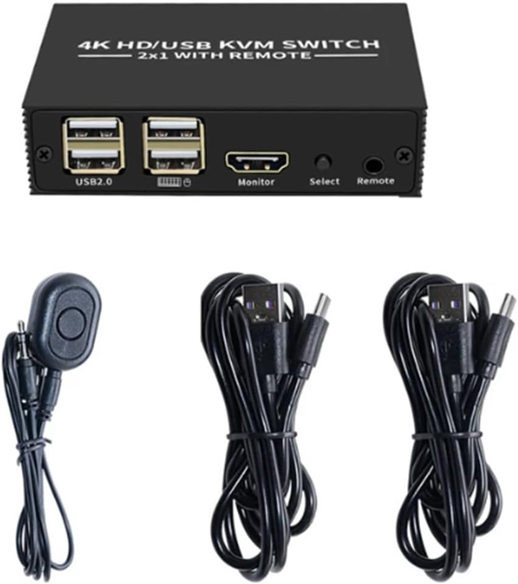 KVM Switch - USB Selector - Efficiënt Kantoorwerk - 4Kx2K 30Hz Resolutie - 17x13x6 cm - Zwart