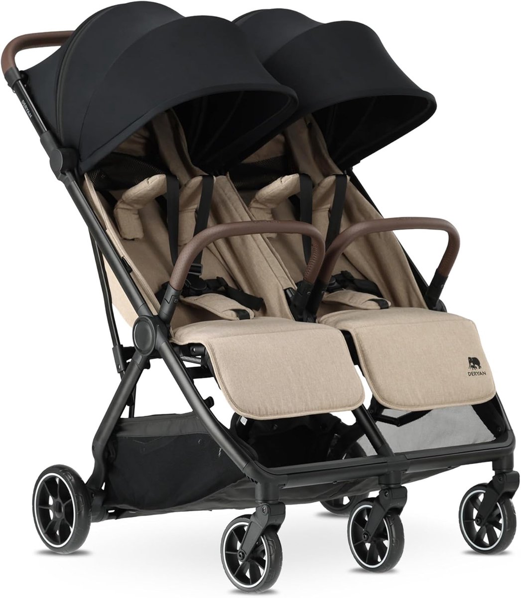 Kinderwagen Buggy - Duowagen Tandem - Reizen Met Kinderen - Compact Inklapbaar - Tot 22kg Per Zitje - Nougat