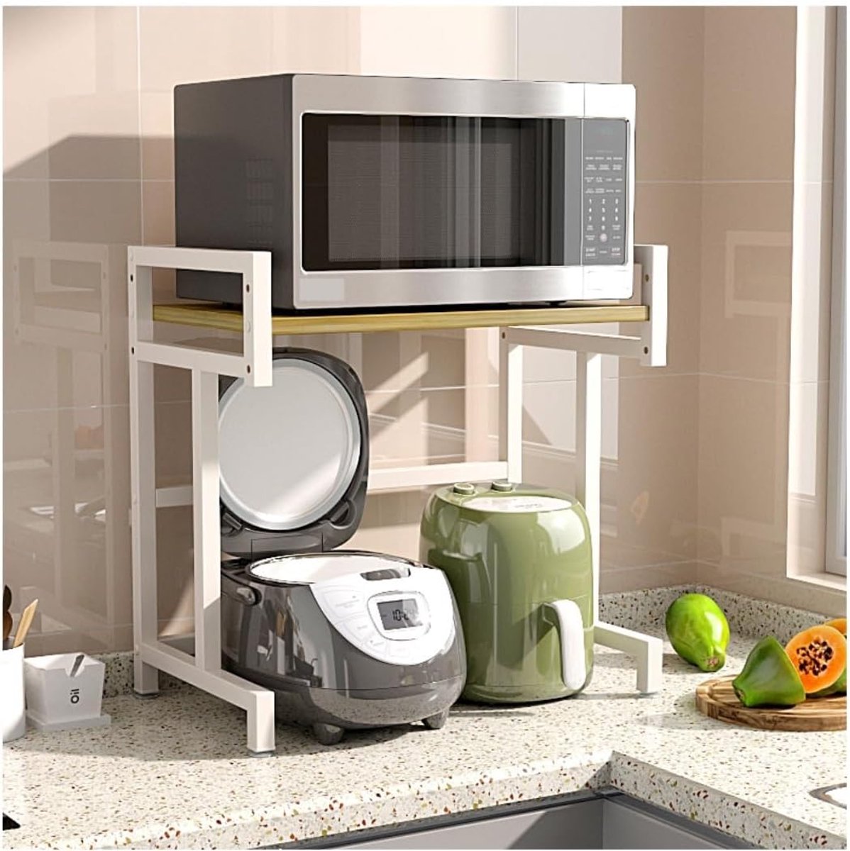 Keukenrek - Opbergrek - Magnetron Opslag - Verstelbaar - 60x36x60cm - Wit