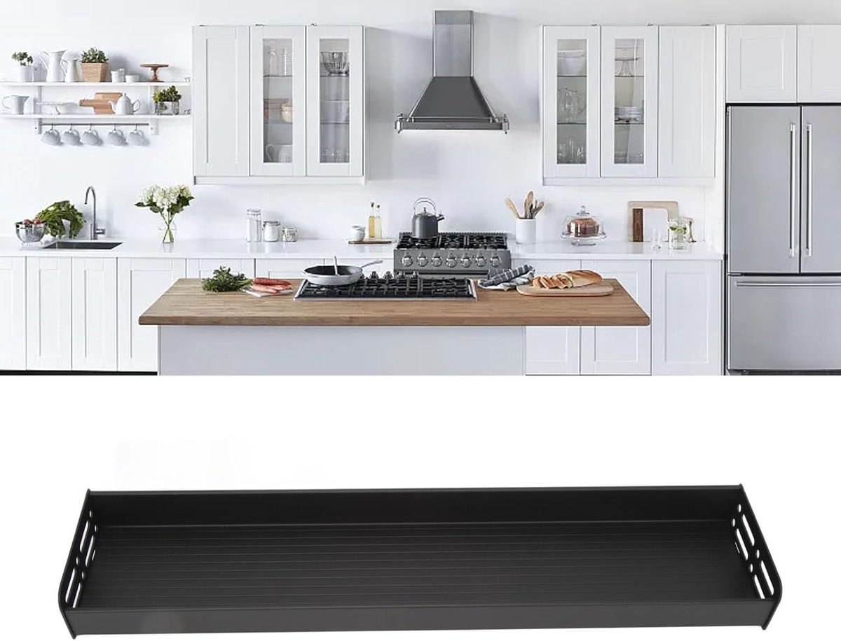 Keukenrek - Wandrek Kruidenrek - Keuken Organiseren - Ruimtebesparend Ontwerp - 60x13cm - Zwart