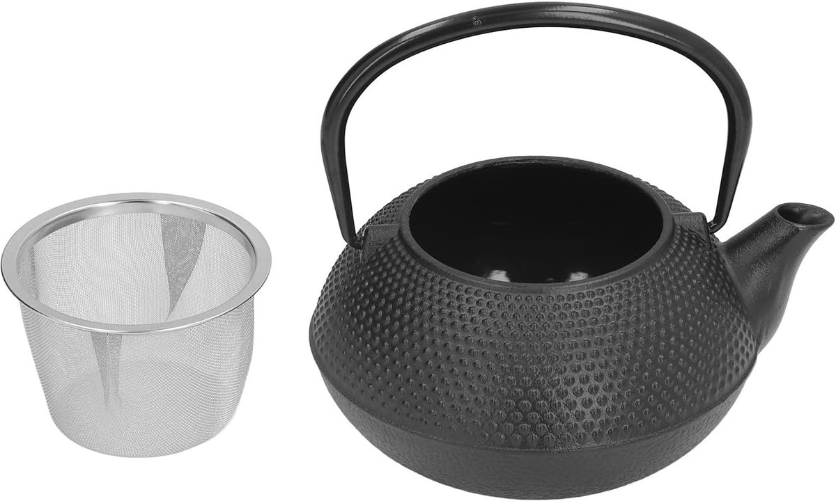 Gietijzeren Theepot Set - Japanse Ketel - Thee Zetten - Antiek Design - 800 ml Inhoud - Zw