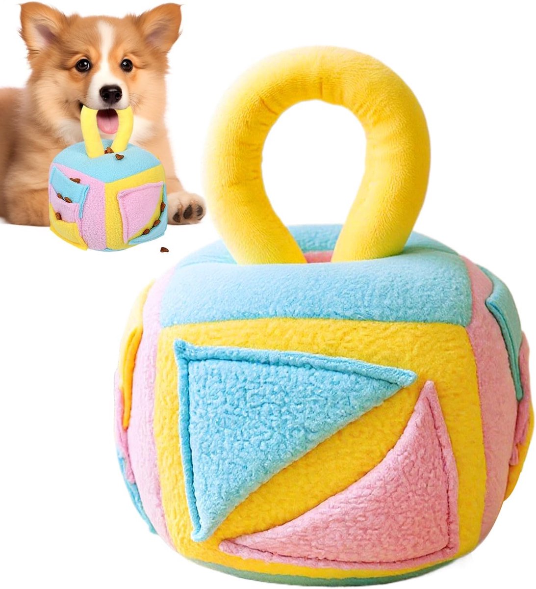 Hondensnuffel Speelgoed - Interactieve Bal - Voedsel Belonen - Wasbaar Stevig Materiaal - 12cm Diameter - Geel