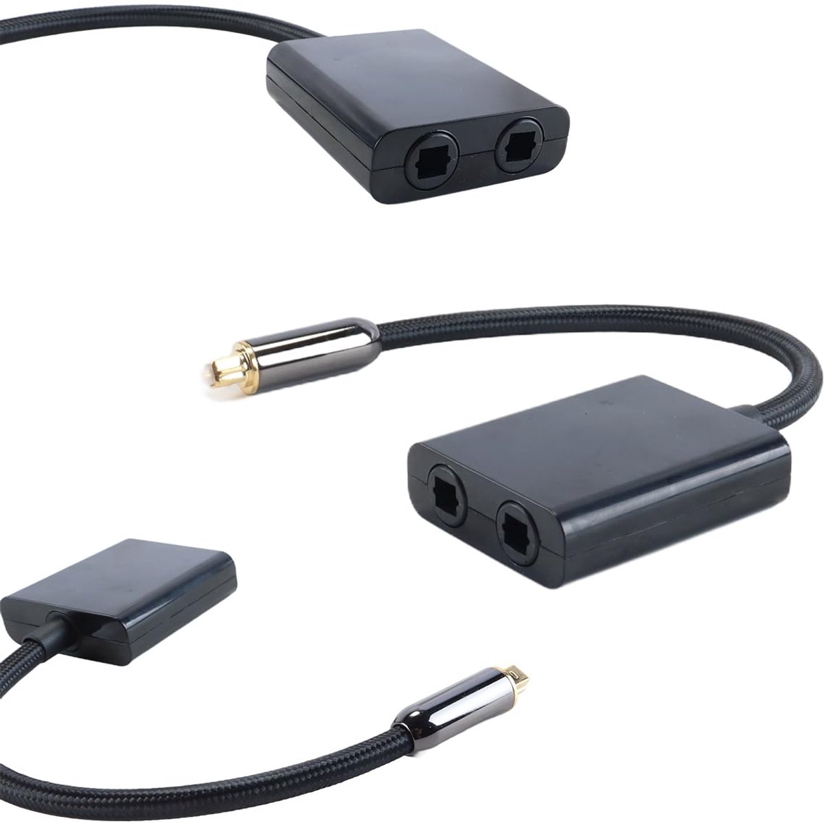 Optische Audiokabel Splitter - Digitale Audio Adapter - Meerdere Apparaten Aansluiten - 1 Ingang 2 Uitgangen - Compact Ontwerp - Zwart