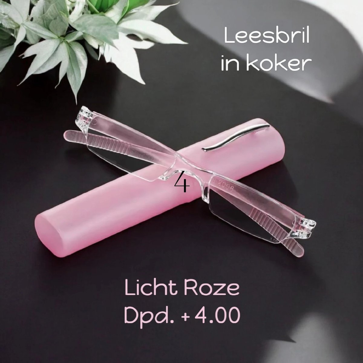Het Appeltje Huiscollectie - Fashion Leesbril in meeneem +4.00 in koker - Kunststof Randloos Lichtgewicht - L. Roze - volwassenen jeugd - unisex - casual