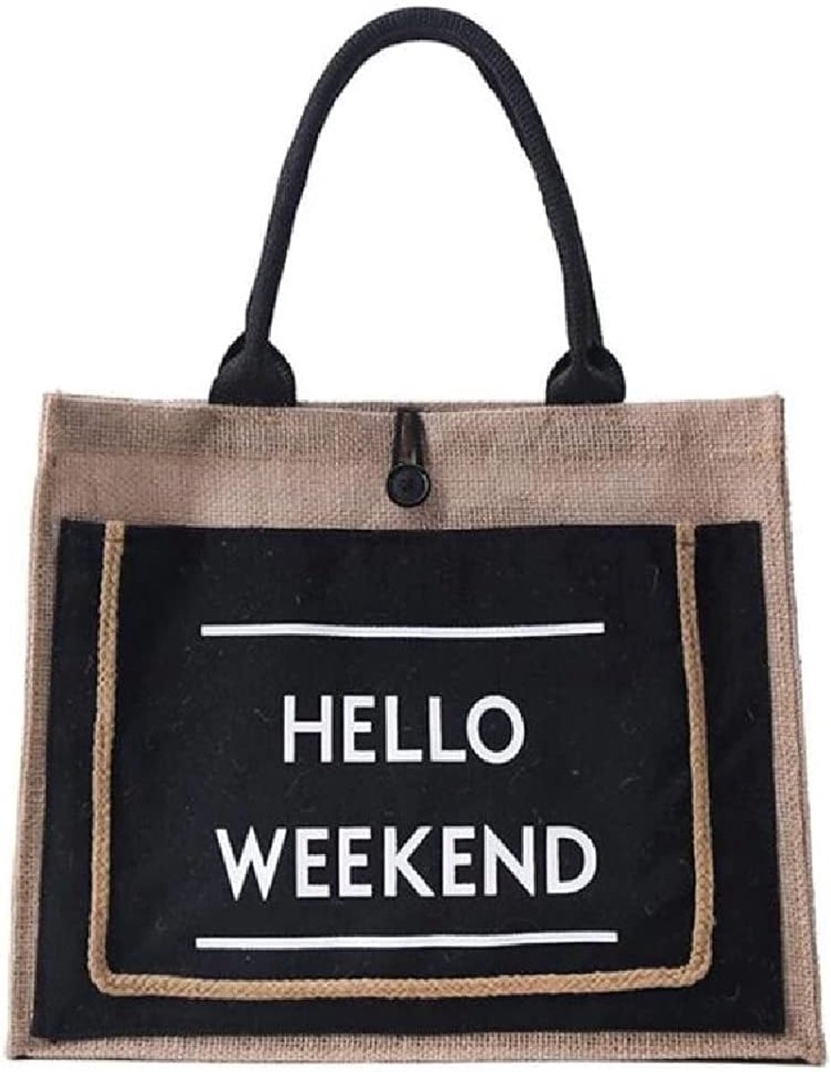 Strandtas Jute - Zomer Tas - Strand Zeebrugge - Met "Hello Weekend" - 34x14x29 cm - Blauw