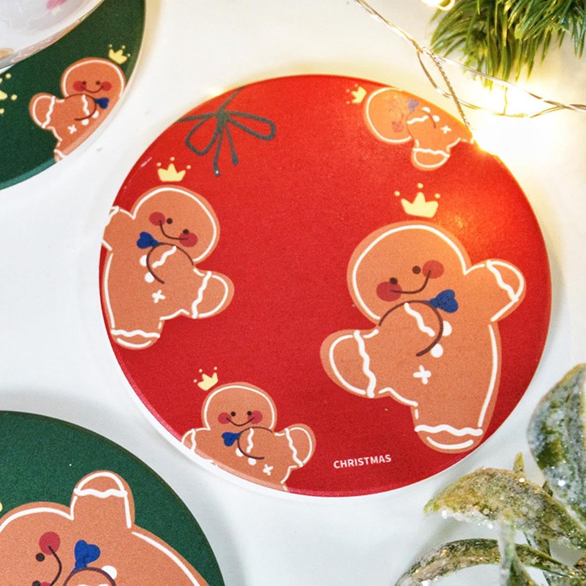 Kerst Onderzetters - Beker Matten - Tafel Beschermen - Antislip Diatomeeënaarde - 10x10cm - Rood
