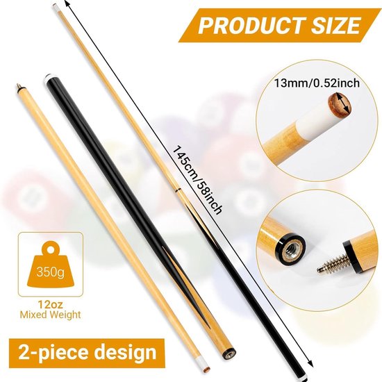 Biljart Keu - Pool Keu Stick - Wedstrijd Spelen - Dubbele Knoop Esdoorn - 145cm Lengte - Natuurlijk — afbeelding 5