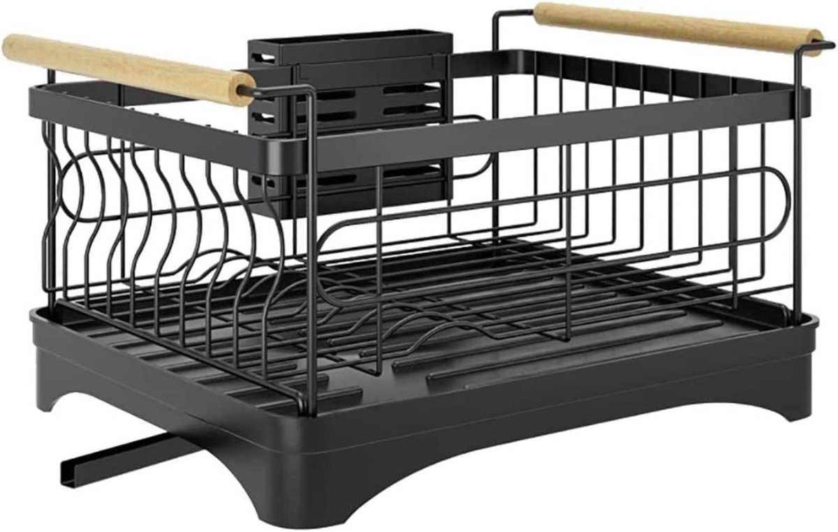 Bestekrek Vaatwasser - Afdruiprek Keuken - Keuken Organizer - Afneembare Lekbak - 42x30x23cm - Zwart