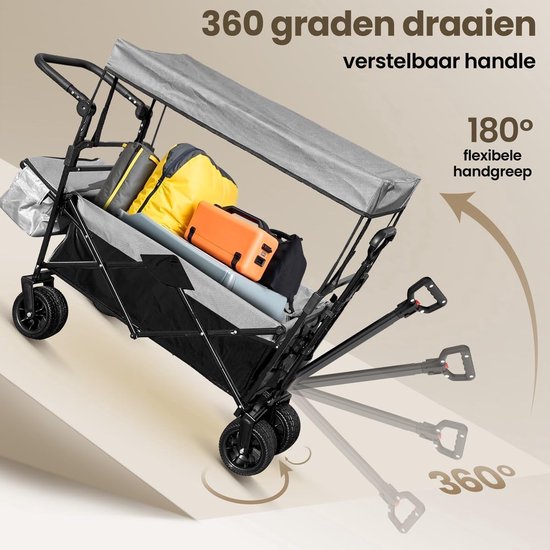 Bolderkar met Dak - Transportkar Opvouwbaar - Strand Camping Tuin - Grote All Terrain Wielen - 50x94x98 centimeter - Wit Zwart van Bolderkar — afbeelding 2