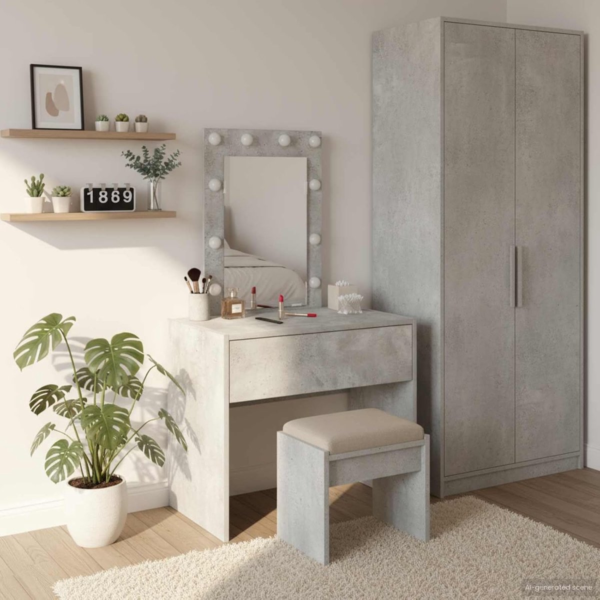 Kaptafel - Make-up tafel - Slaapkamer inrichten - Mat frame afwerking - 60 x 40 x 70 cm - Grijs