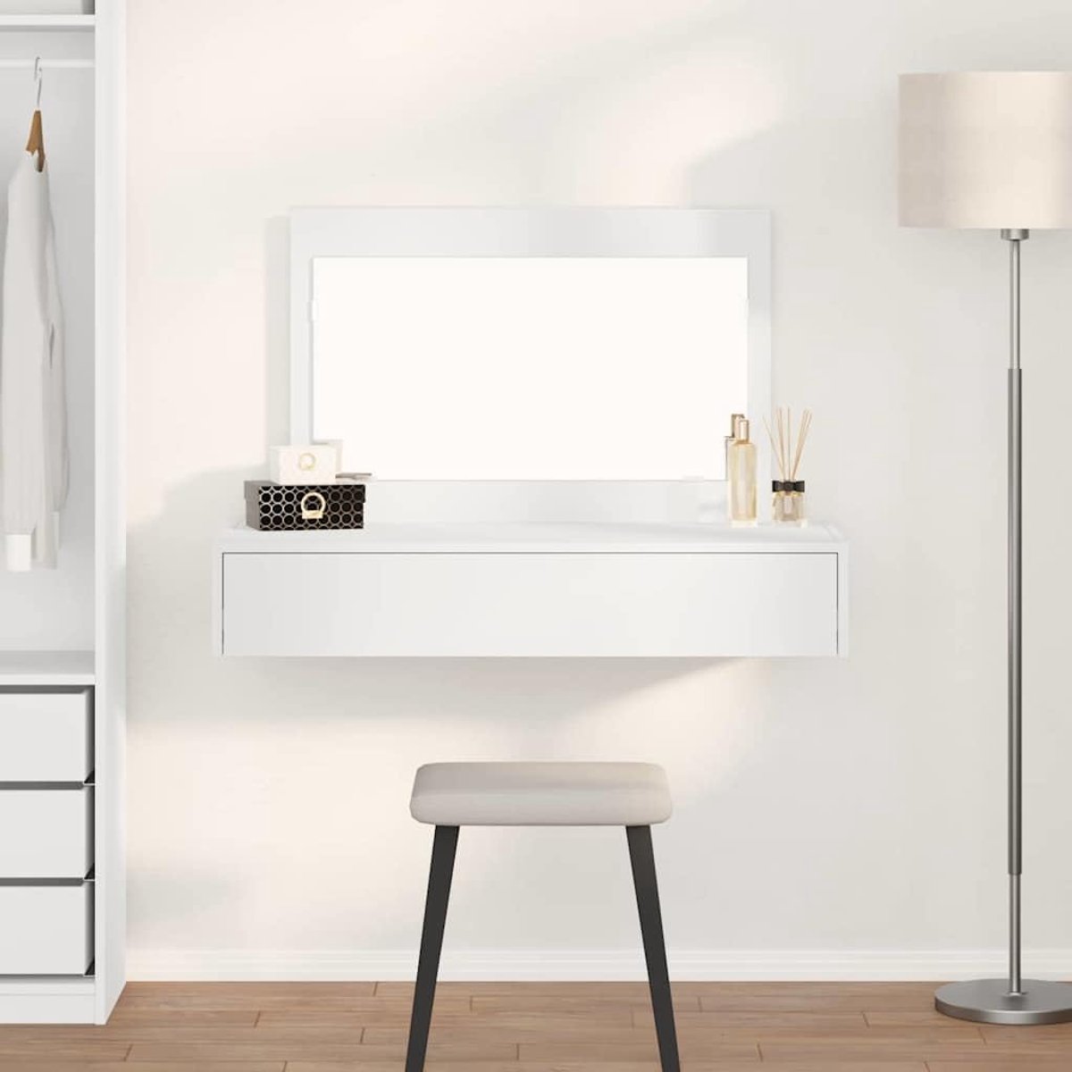 Kaptafel Met Spiegel - Make-up Tafel Bureau - Slaapkamer Inrichting - Mat Frame Afwerking