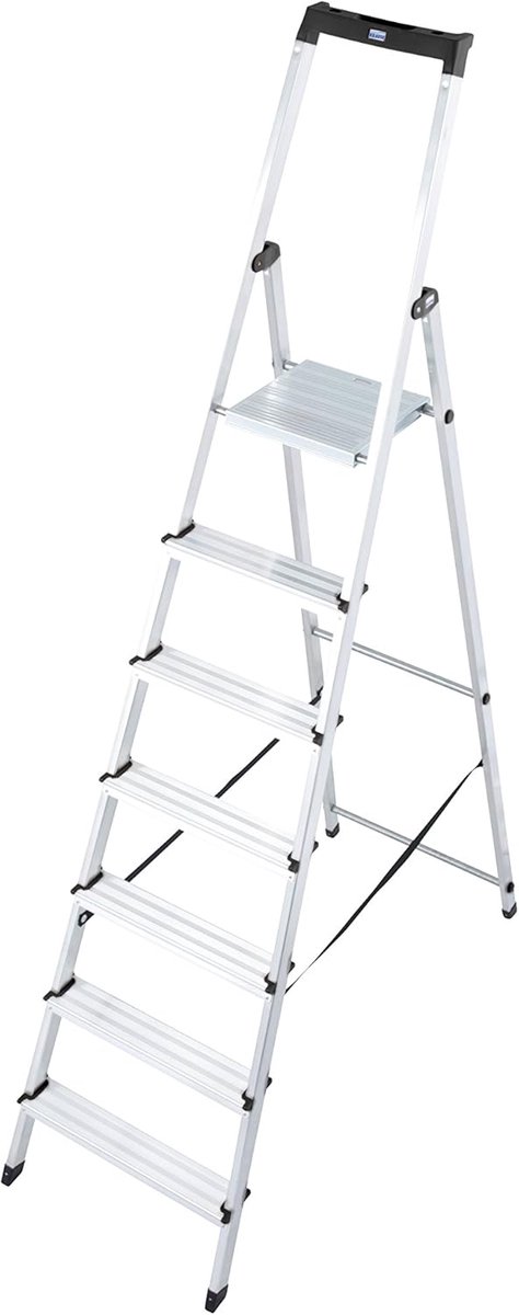 Staande Ladder - Huishoudtrap 7 Treden - Veilig Klussen - Antislip Voeten - 230cm Maximale Hoogte - Aluminium