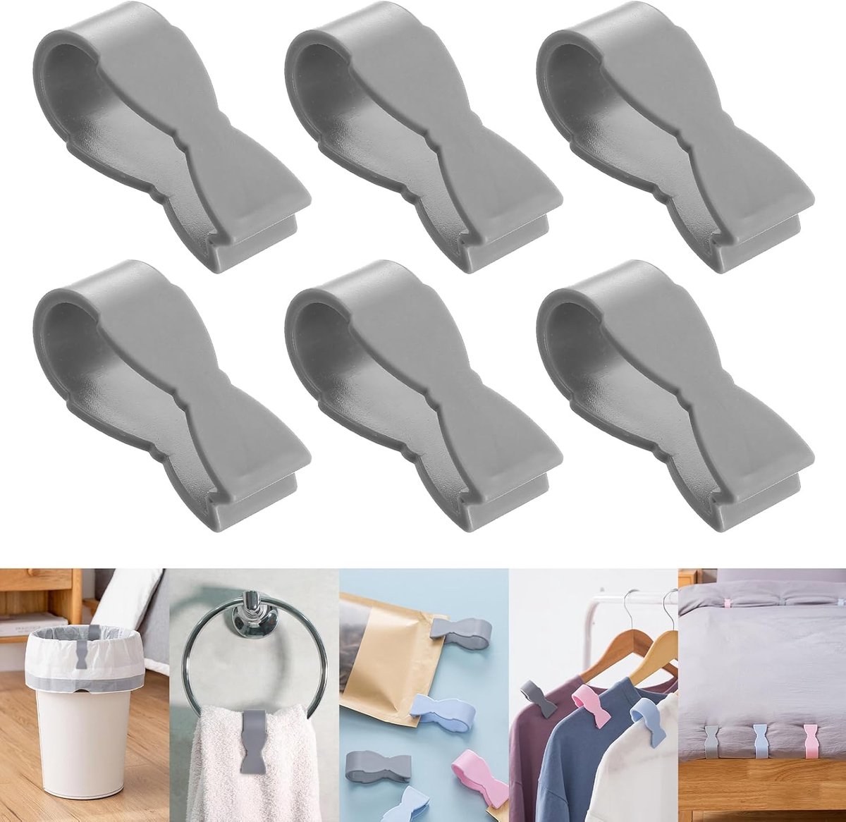 Handdoek Clips - Keuken Clips - Voorkomt Vallen - Invers Tand Ontwerp - 12 Stuks - Grijs
