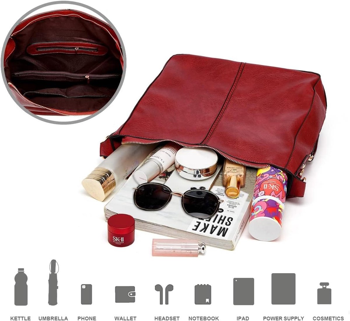 Dames Handtassen Set - Portemonnee Set - Werk Winkelen - Gladde Rits - 34x13x30cm