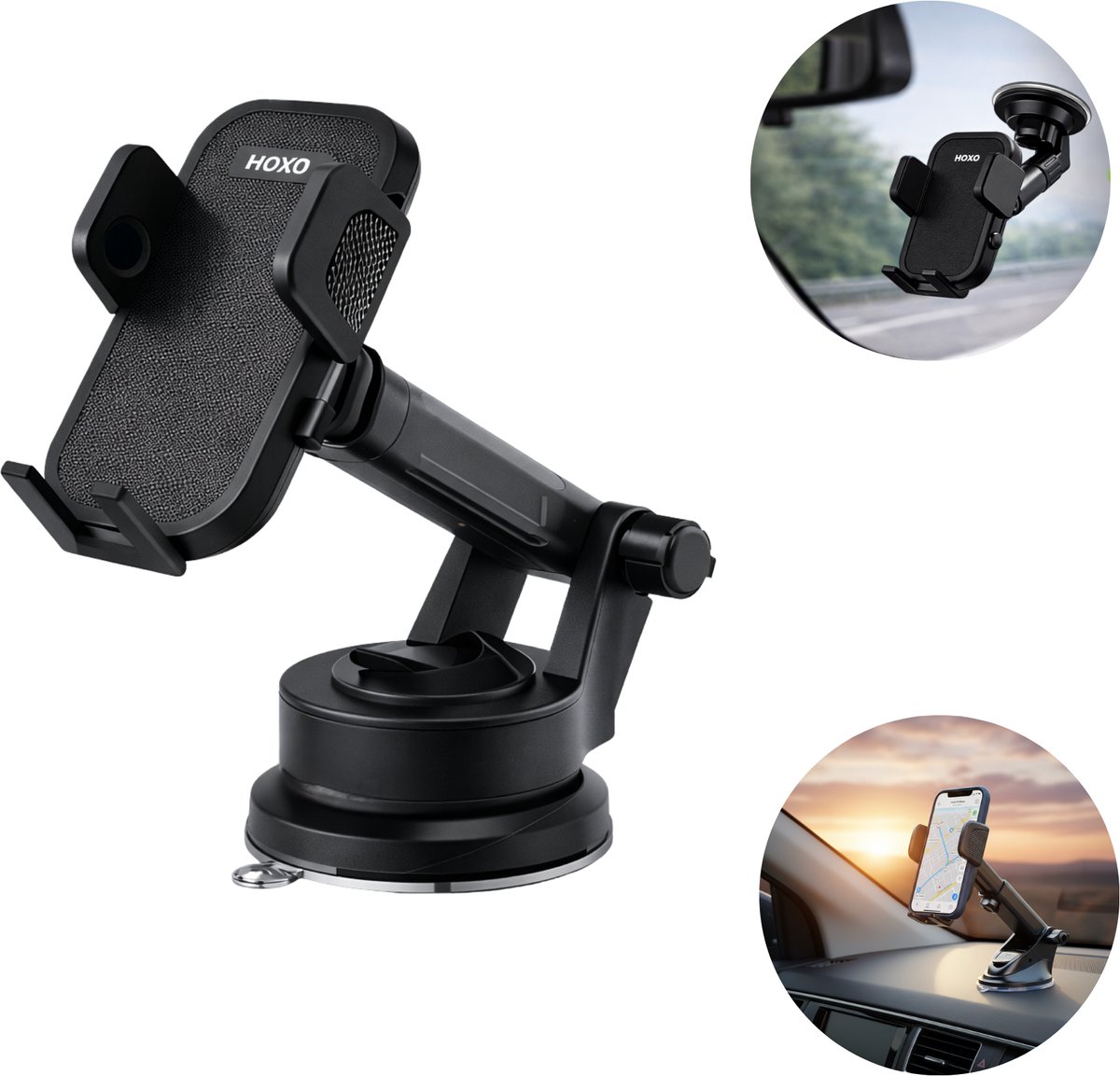 Telefoonhouder Auto 2-in-1 met Zuignap voor Dashboard, raam en ventilatierooster - GSM Houder - Telefoonhouders Auto - Universeel en Verstelbaar - Zwart