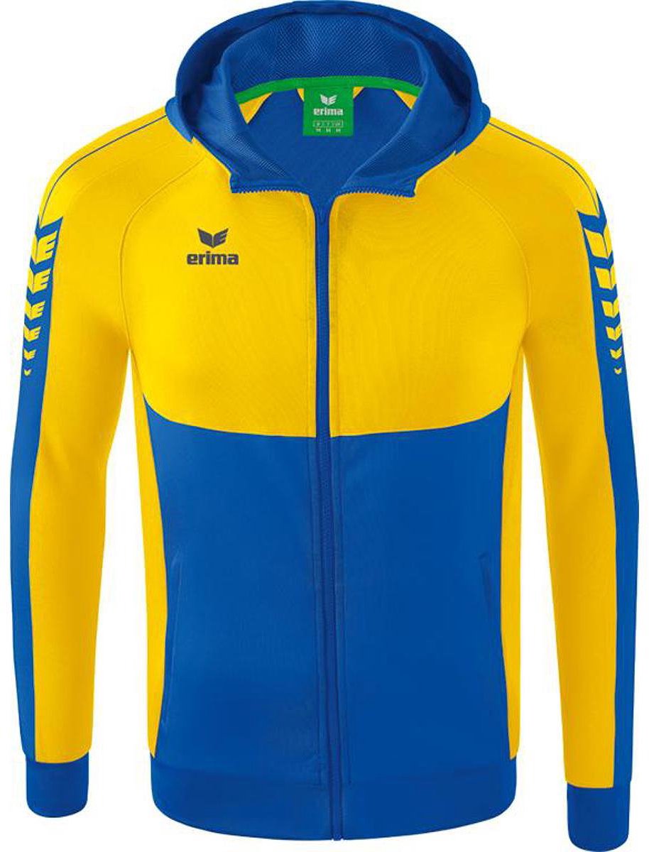 Erima Six Wings Trainingsjack Met Capuchon Kinderen - New Royal / Geel | Maat: 140