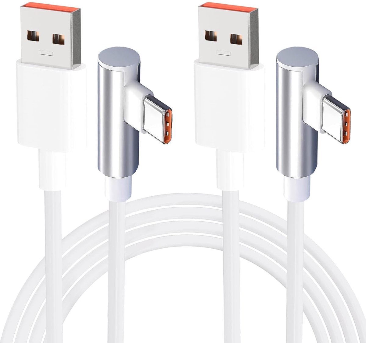 Haakse USB-C Kabels - Snellaadkabels Set - Opladen en Data - 120W Vermogen - 1m en 1.8m