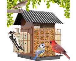 Vogelvoederbak - Voerstation Vogels - Buiten Voeren - Dubbele Suet Cages - 20x13x24 cm - Bruin