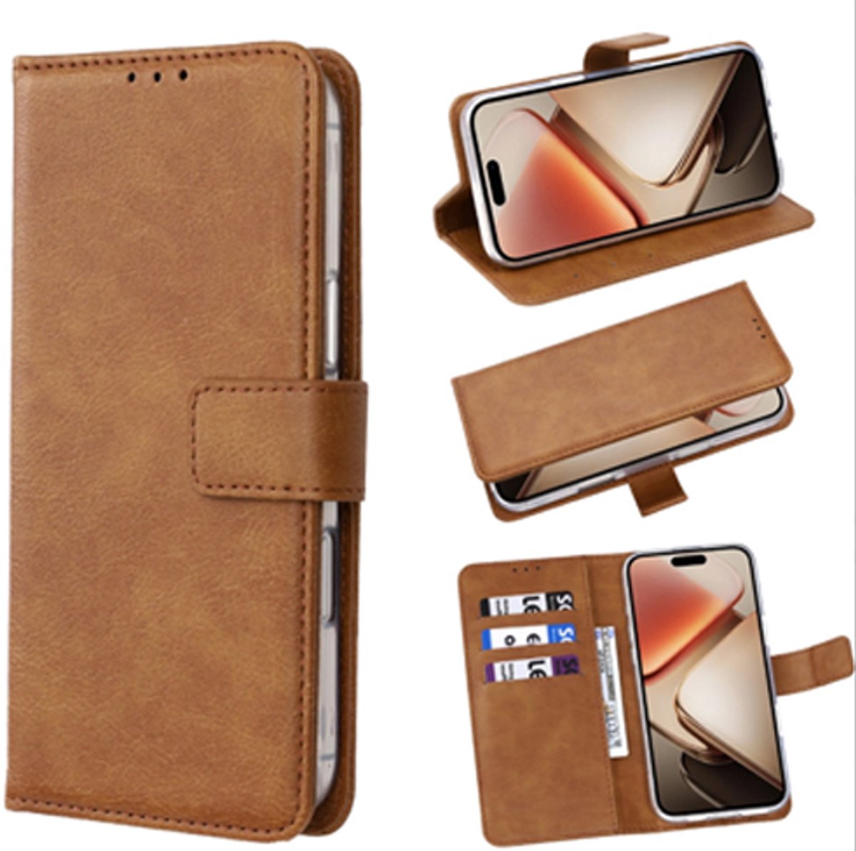 Telefoonhoesje Geschikt voor Motorola G56 - Fab Book Case - Bruin - Ruimte voor 3 pasjes