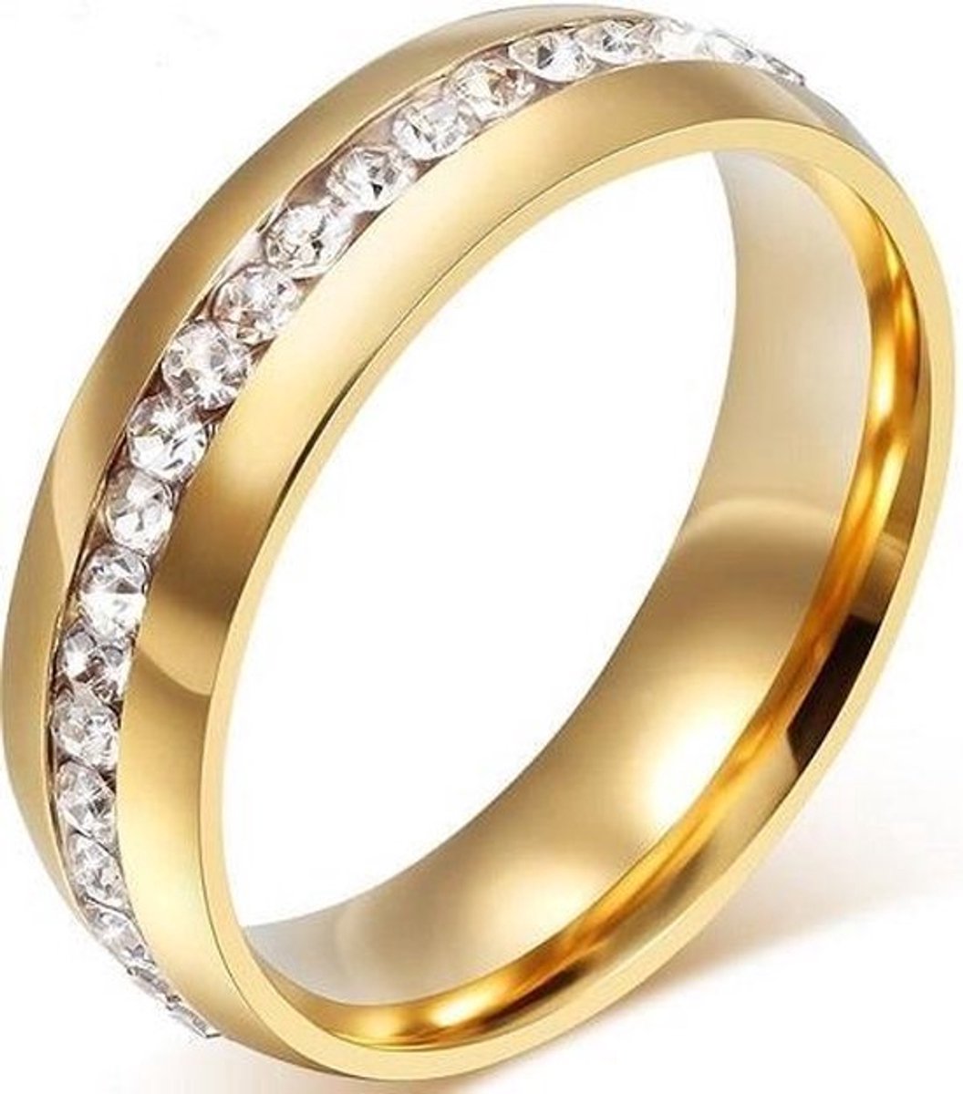 Schitterende Gold Plated Zirkonia Dames Ring | Volledig rondom belegd mét zirkonia |17.25 mm Maat 54
