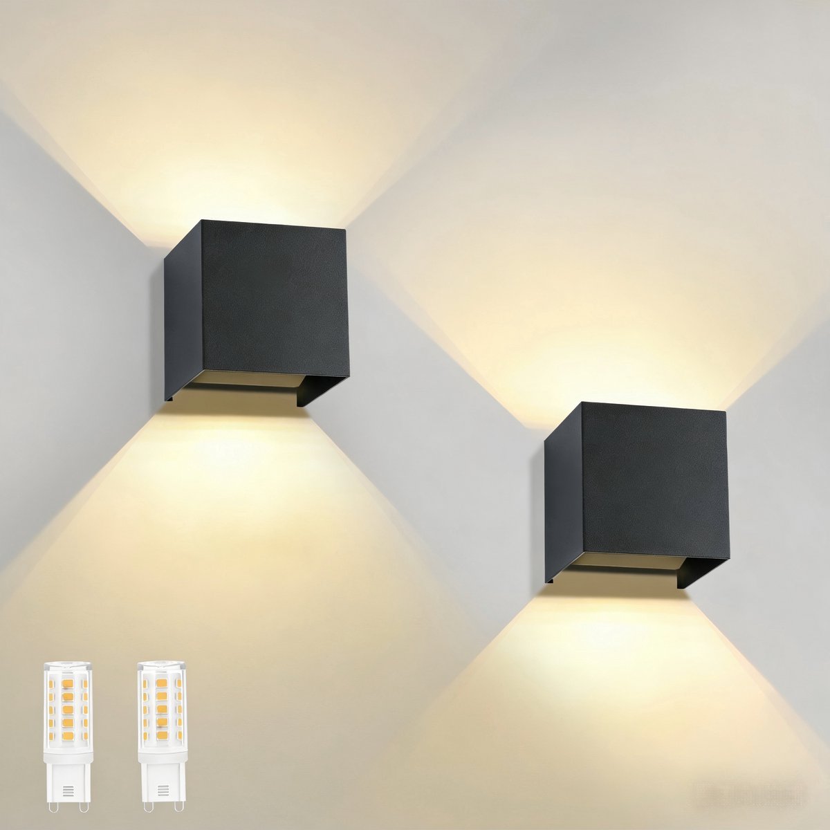 NETTLIFE Wandlamp LED - 2 stuks - zwart - G9 - up down Licht - Geschikt voor binnen en buiten - IP65 - warm wit 3000K - Wandlampen voor tuin