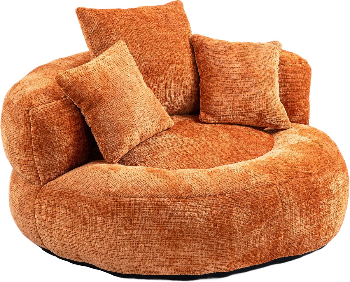 REDOM - Zitzakstoel - Hoge Rugleuning En Armleuningen - Voor Woonkamer Of Slaapkamer - Chenille - Oranje - 108 X 108 X 52 Cm