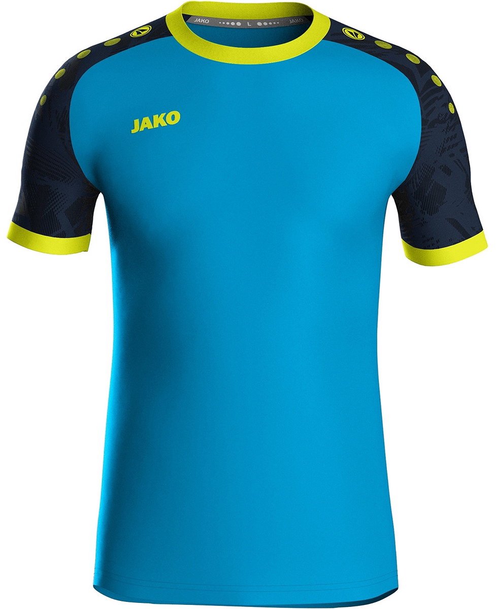 Jako Iconic Shirt Korte Mouw Kinderen - Jako Blauw / Marine / Fluogeel | Maat: 152