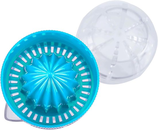 Citroenpers - Compacte citruspers met zeef, maatbeker en schenktuit - Inhoud 1/2 kopje (120ml) - BPA-vrij, vaatwasmachinebestendig - Blauw van Merkloos — afbeelding 2