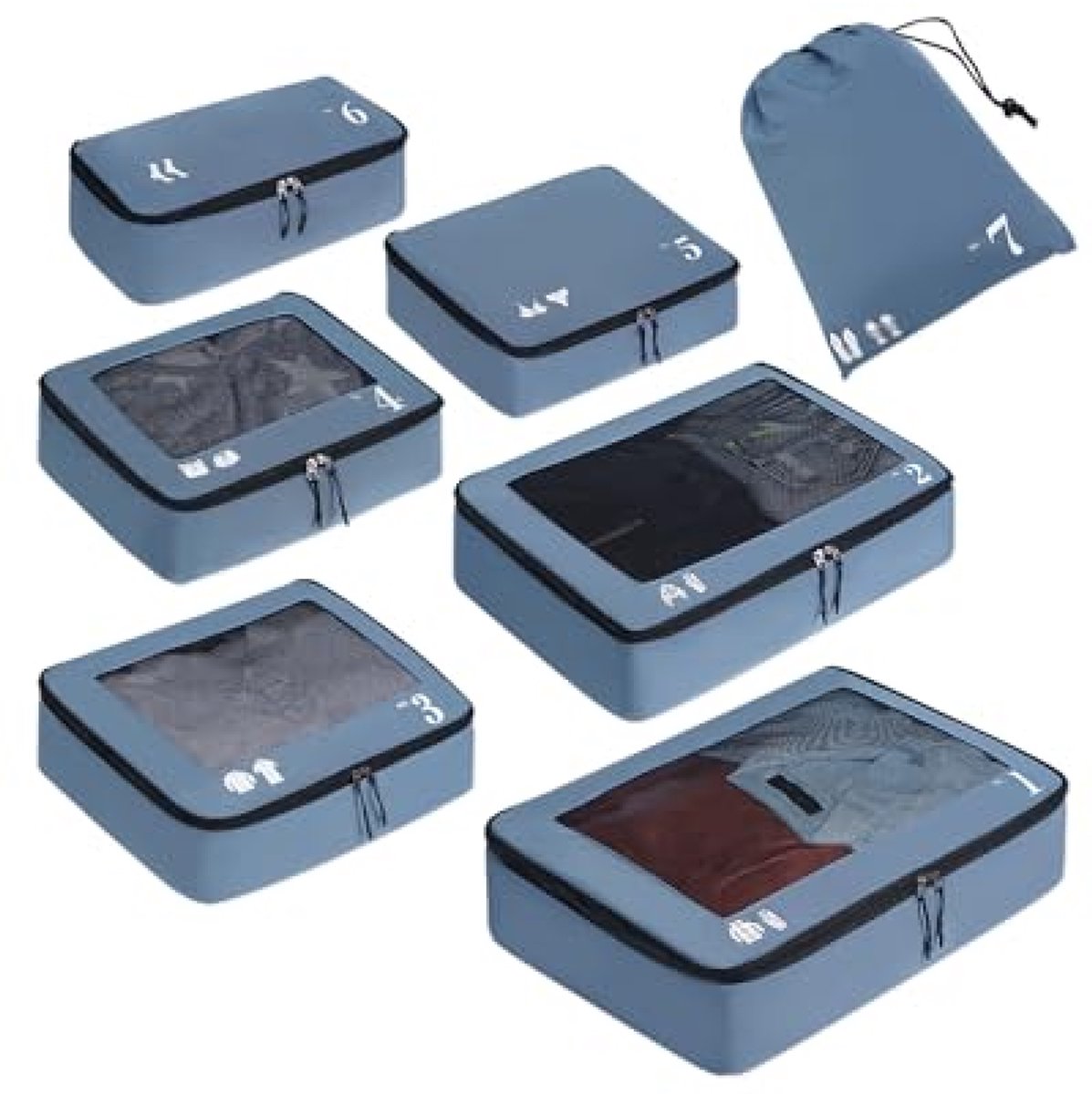 7-delige set opbergzakken voor kleding en schoenen - Duurzame reisorganizer met mesh panelen