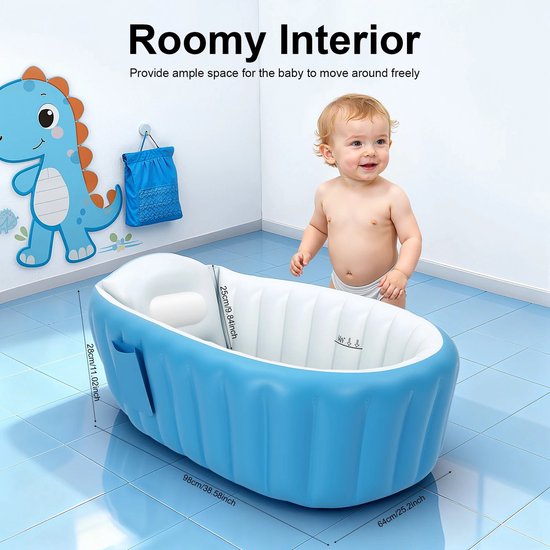 Linkforu - Opvouwbaar Babybadje - Opblaasbaar Zwembad met Pomp en Reparatieset - Anti slip - 0 Tot 3 Jaar - 98x64x28 Cm - Blauw van linkforu — afbeelding 4