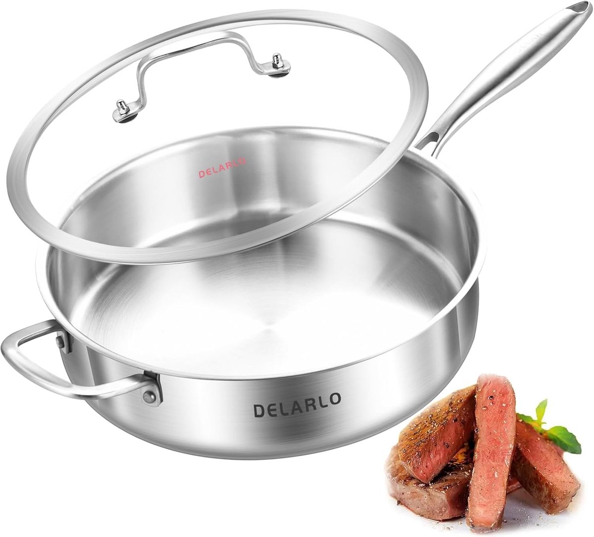 Jumbo Sauteerpan - Diepe Koekenpan - Gelijkmatig Koken - Drielaagse Constructie - 7 Kwarts 30 cm - Zilver