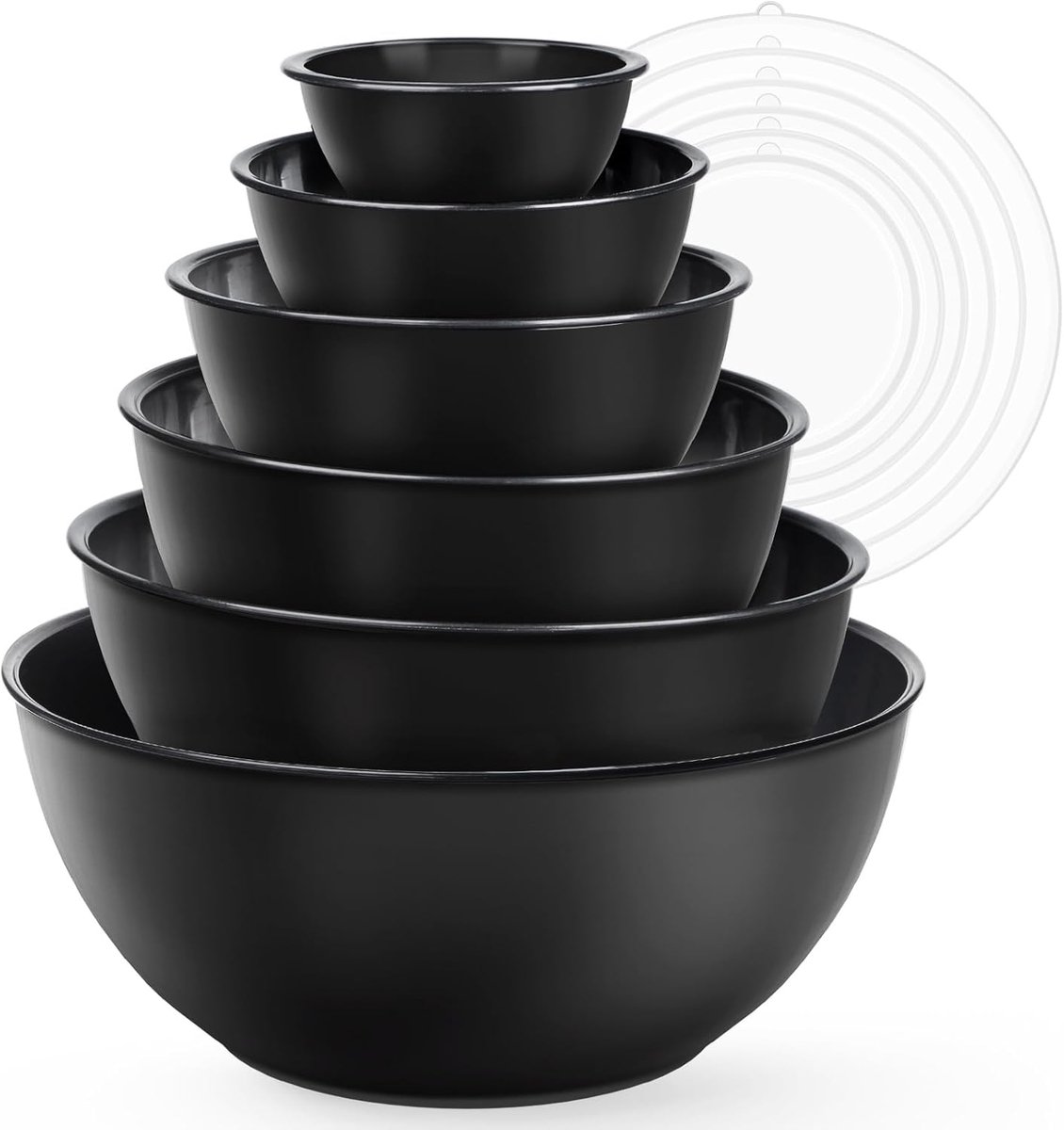 Kunststof Mengkommen - Voorraadschalen Set - Voedsel Bereiden Opslaan - Stapelbaar Magnetronbestendig - 5.25 Liter - Zwart Transparant