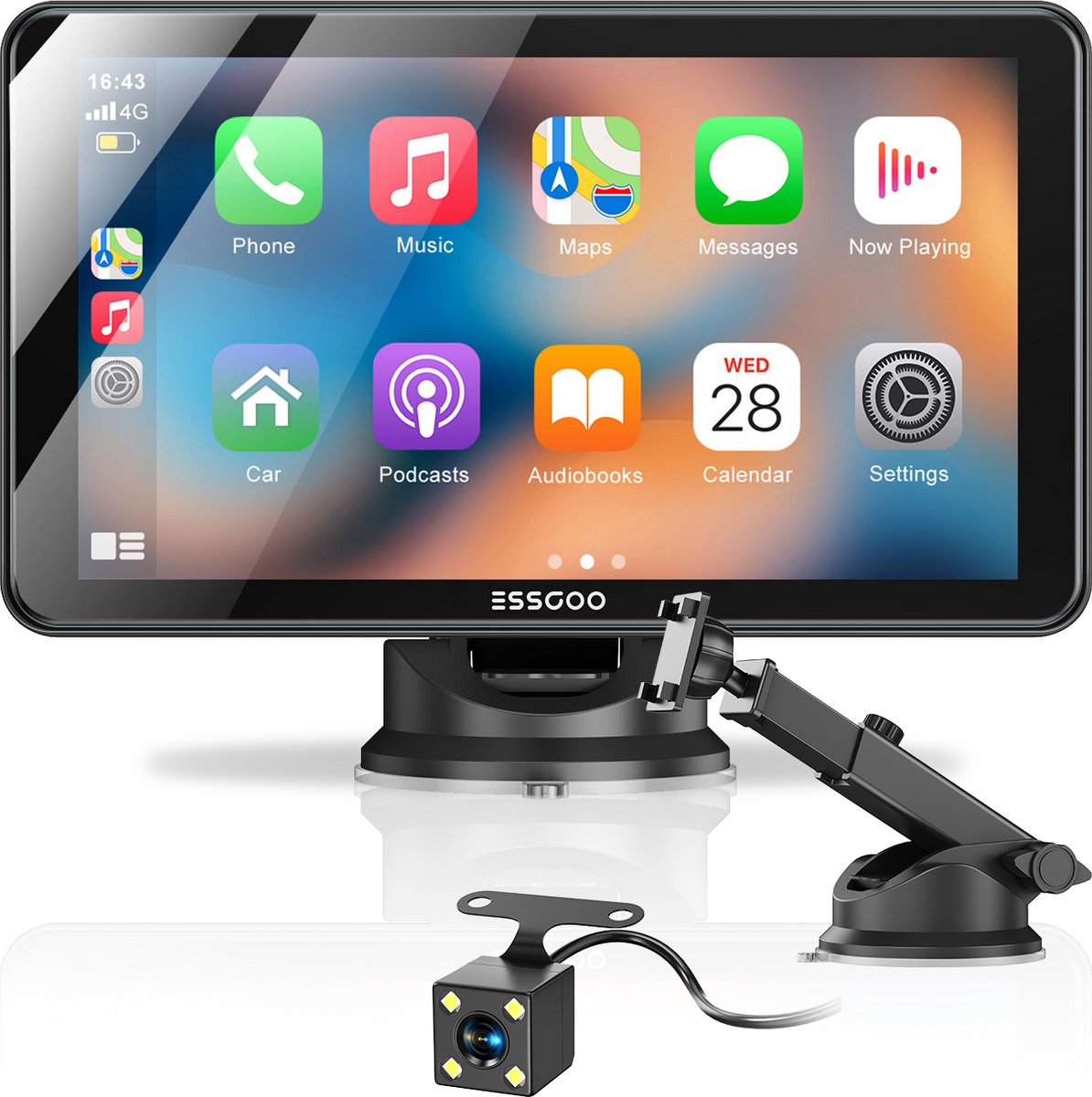 ESSGOO CarPlay Scherm 7 Inch - Inclusief Achteruitrijcamera 6 Meter - Apple CarPlay & Android Auto (Draadloos) - Touchscreen - Navigatiesysteem auto - Geschikt voor Apple CarPlay & Android Auto - Android Auto scherm