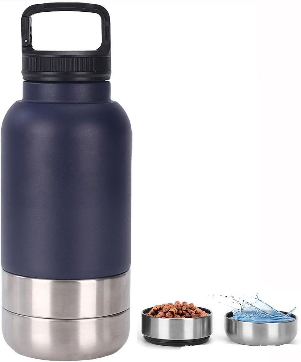 Hond Waterfles Kom - Draagbare Drinkbak - Reizen en Wandelen - 3-in-1 Geïsoleerd Ontwerp - 32oz 947g - Donkerblauw