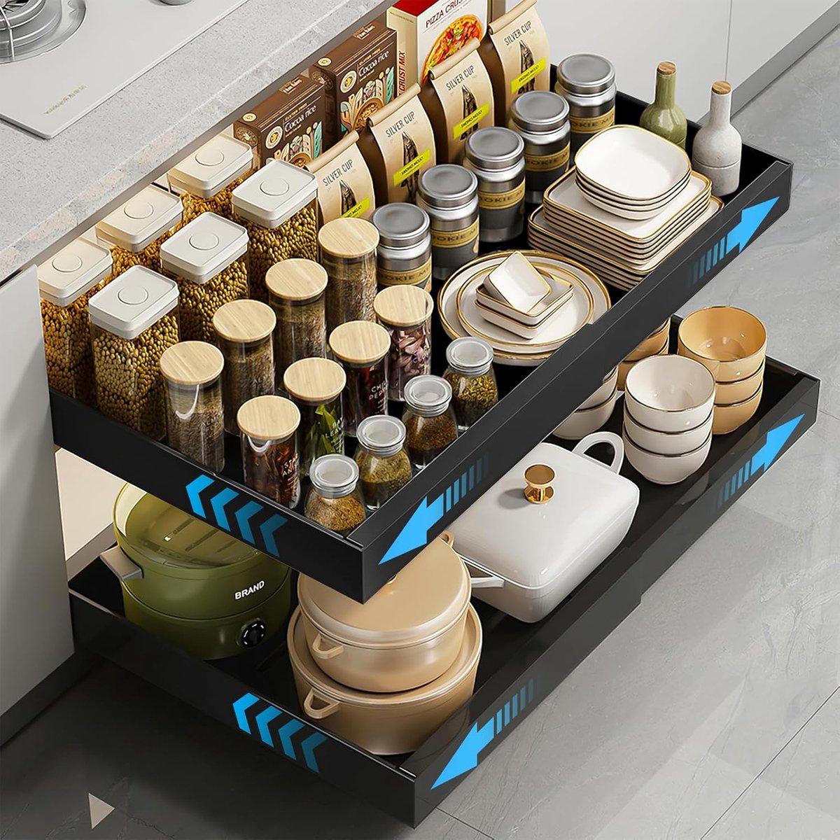 Uitschuifbare Lade - Keuken Organizer - Opbergen Keuken - Zonder Boren - 32-52cm Breed - Zwart