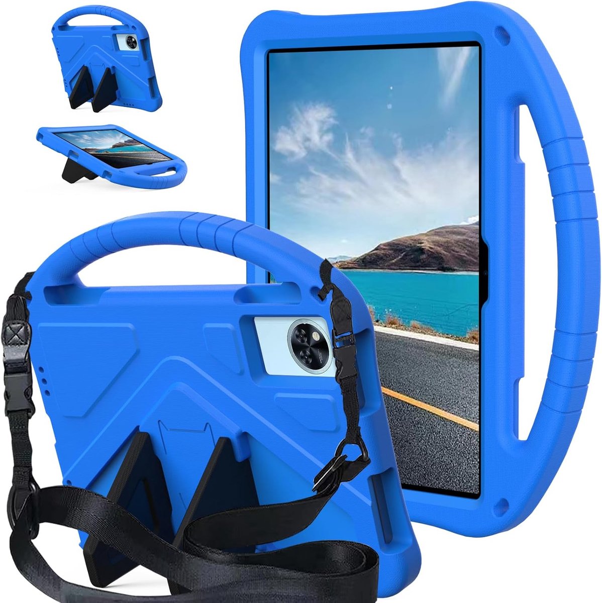 Tablet Beschermhoes - Kinderhoes - Veilig Transport - Schouderriem & Standaard - Blauw