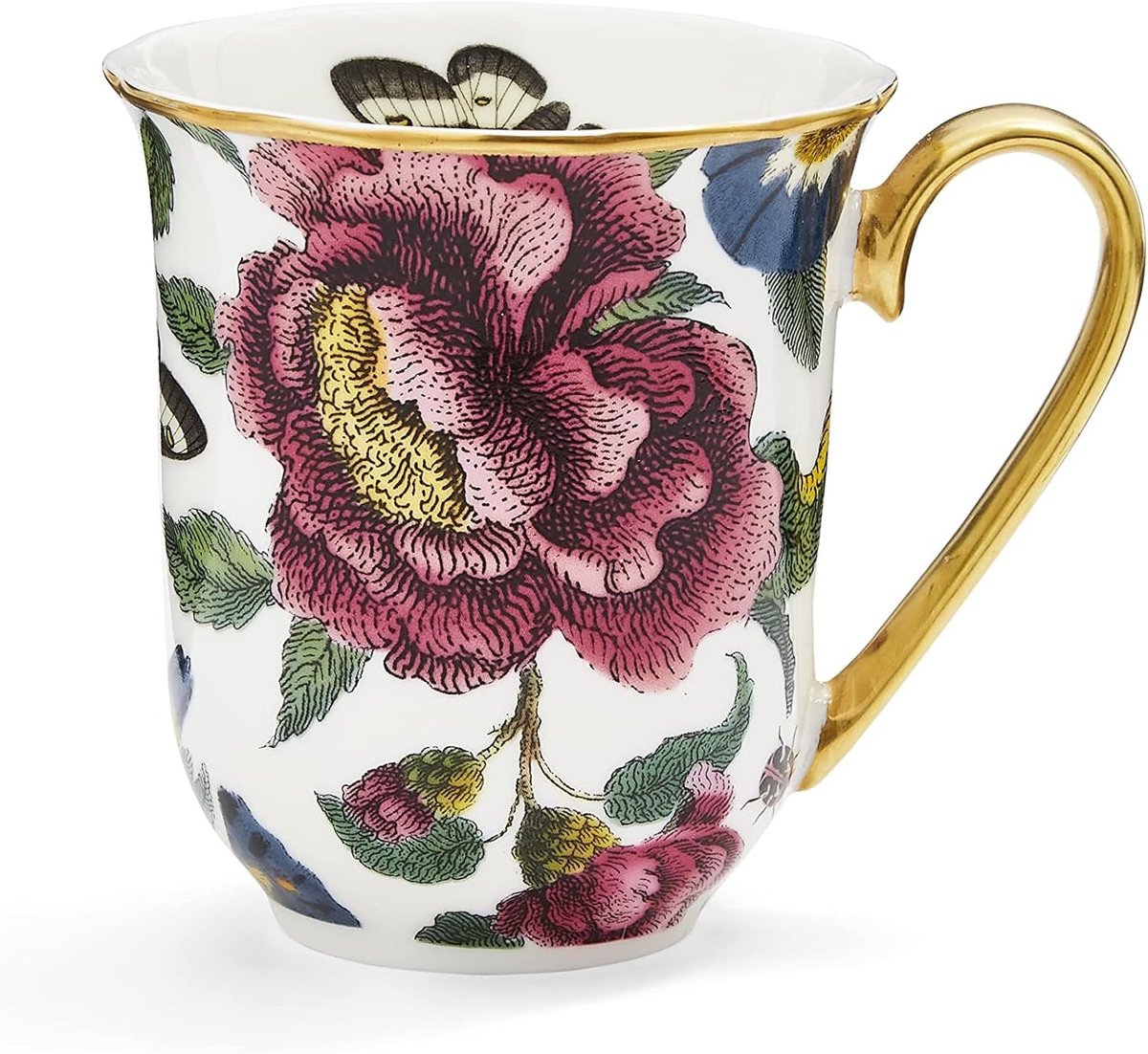 Keramische Mok - Koffiebeker Theeglas - Warme Dranken - Bloemen Decoratie - 340 Milliliter - Wit