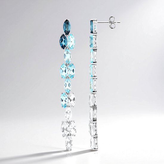 Boucles d'oreilles en argent Cavill avec topaze bleu Londres et bleu ciel taille marquise, argent sterling 925 avec rhodium, bijoux en topaze élégants
