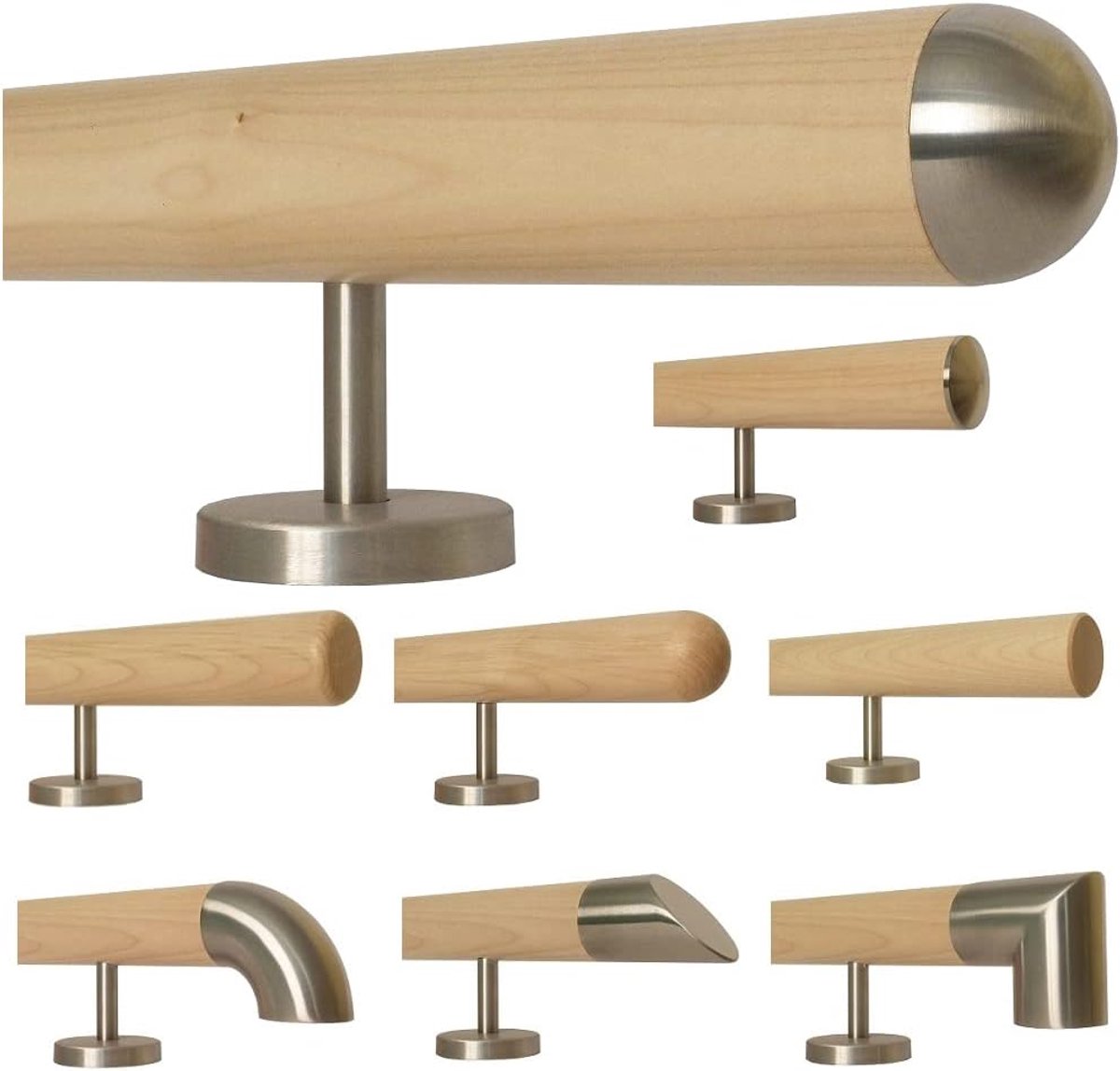 Houten Leuning - Trap Handgreep - Veilig Trap Lopen - Massief Esdoorn Hout - 30-500 cm Lengte - Roestvrij Staal