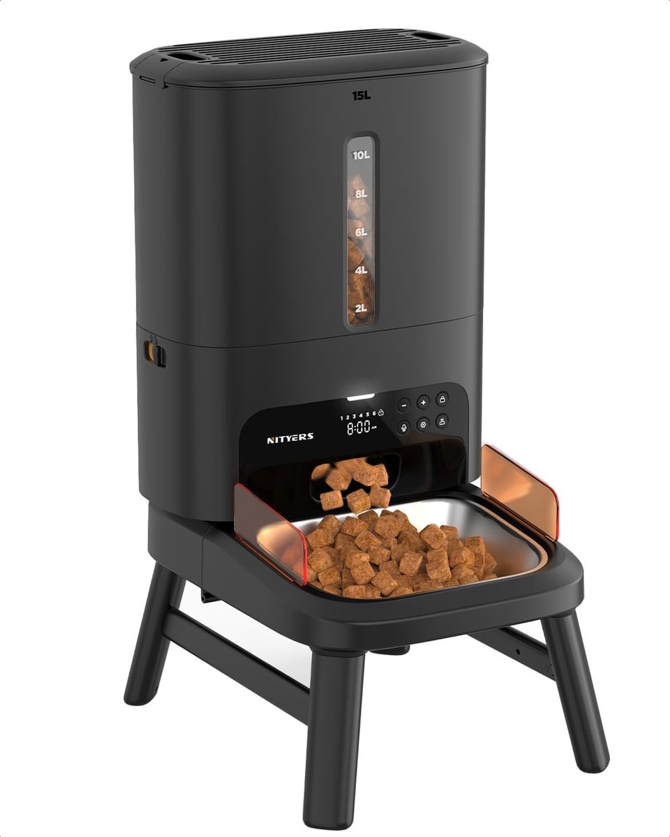 Automatische Voerautomaat - Hondenvoerdispenser - Voeding Regelen - Grote Capaciteit 15L - 19x35x39 cm - Zwart