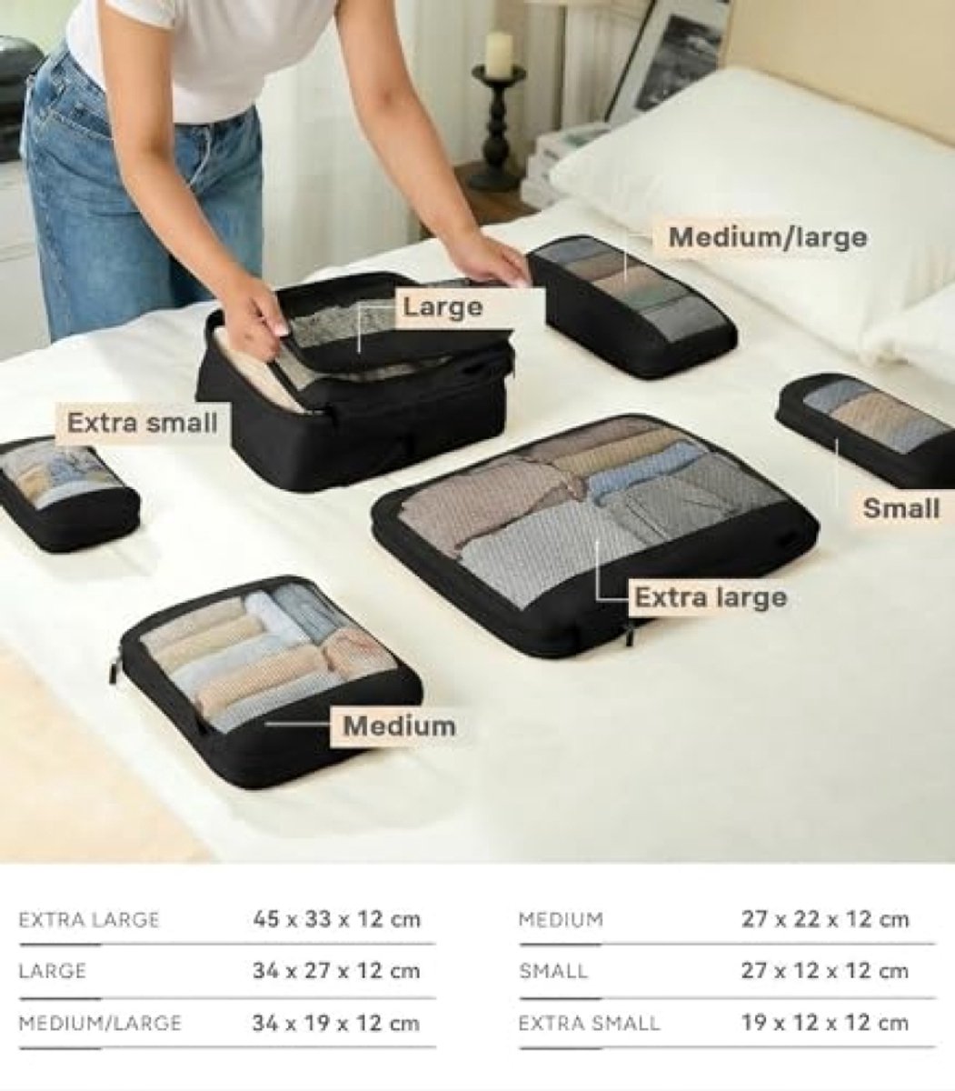 6-delige compressie opbergzakken set - Reiskoffer organisator voor kleding - Zwart