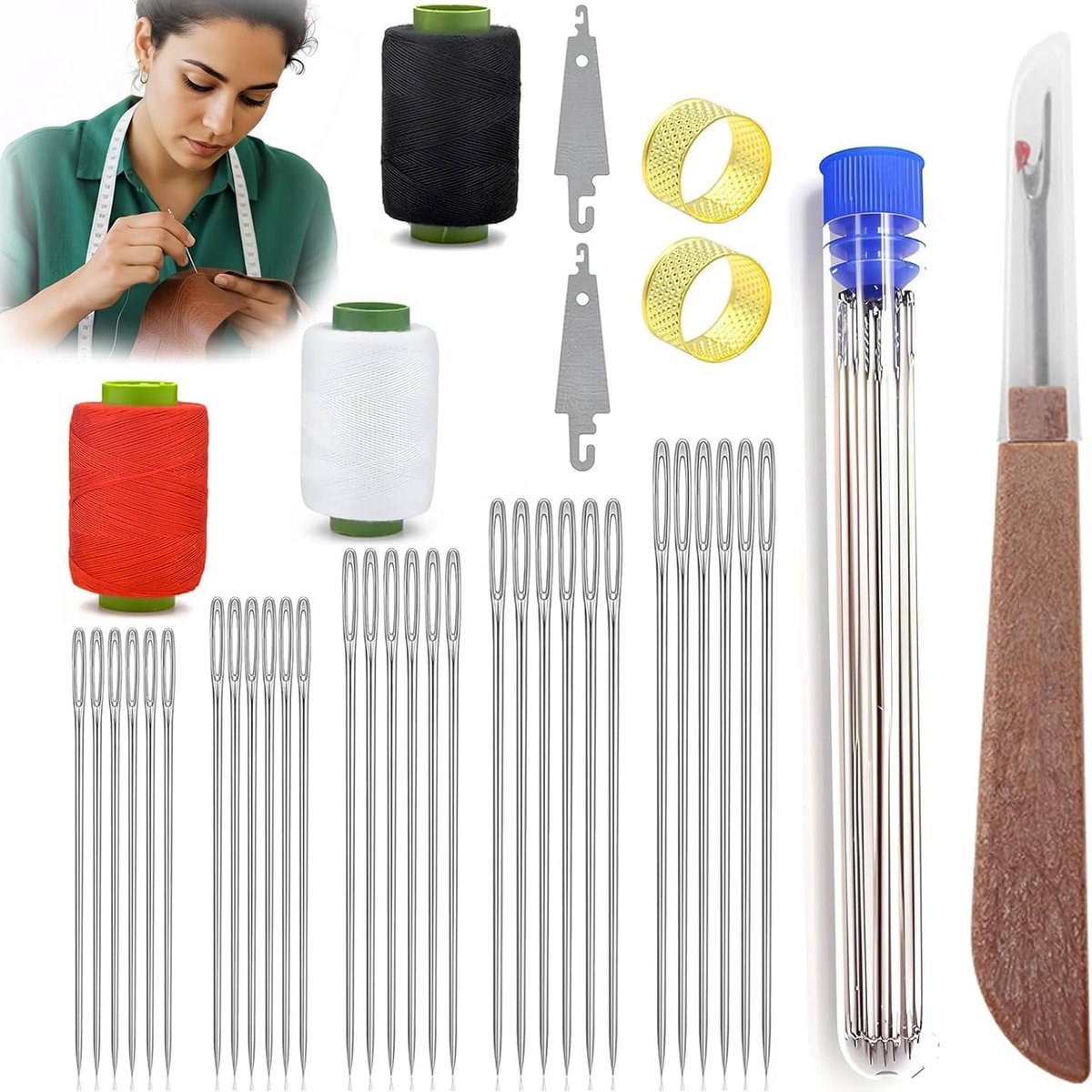 Naaiset - Handnaalden - Handwerken - 34 Delig - Compact - Zilverkleurig