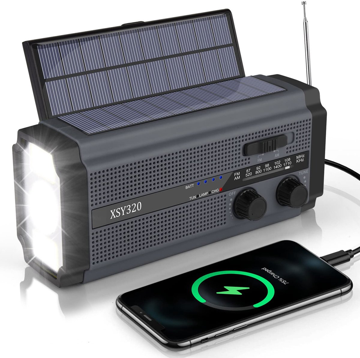 Beste noodradio met zaklamp, XL zonnepaneel, dynamo en powerbank
