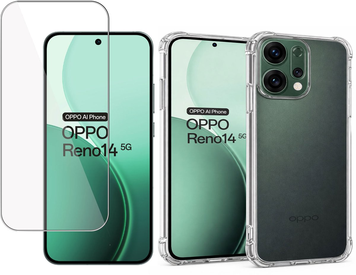 Proteq Hoesje + Screenprotector geschikt voor OPPO Reno 14 5G – Gehard Glas – Extreme Shockproof Case – Transparant