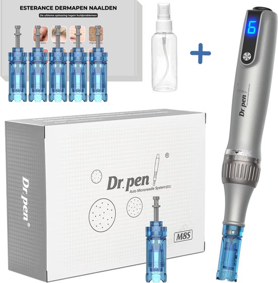 Originele Dr.Pen M8S - 5 stuks esterance® naalden 18 pins, Sprayflesje 50 ml voor desinfectie - Draadloze Dermapen - Digitale snelheidweergave - Microneedling - Voordeelpakket